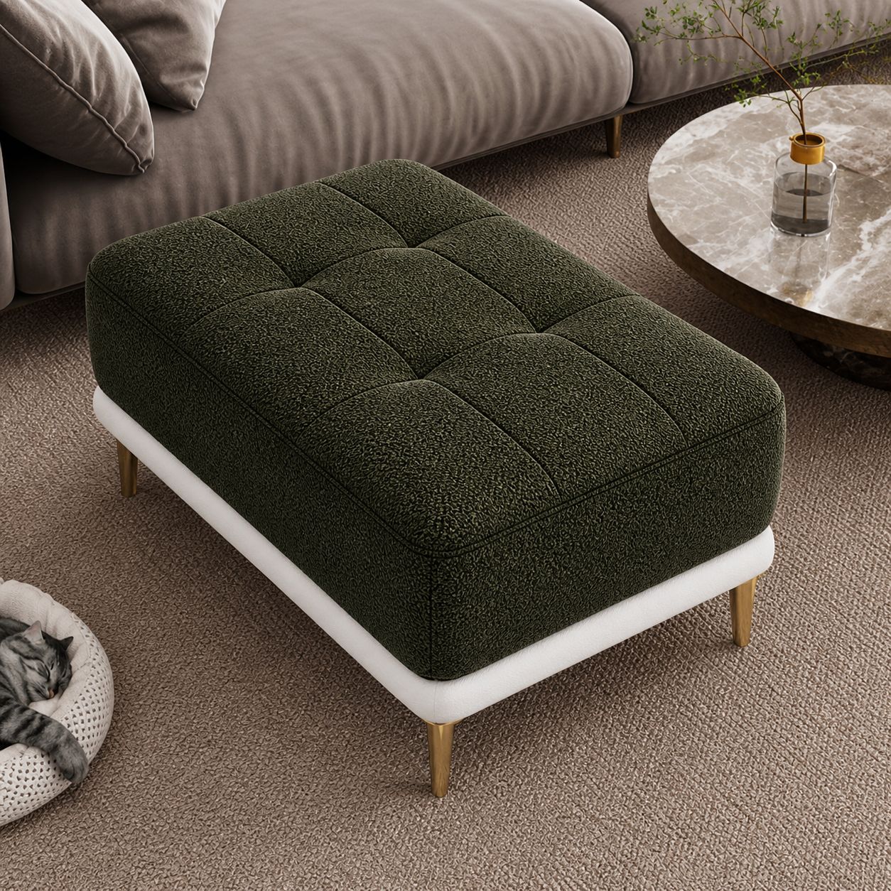 SofaVogue Midnight Luxe Tufted Ottoman - Dark Green